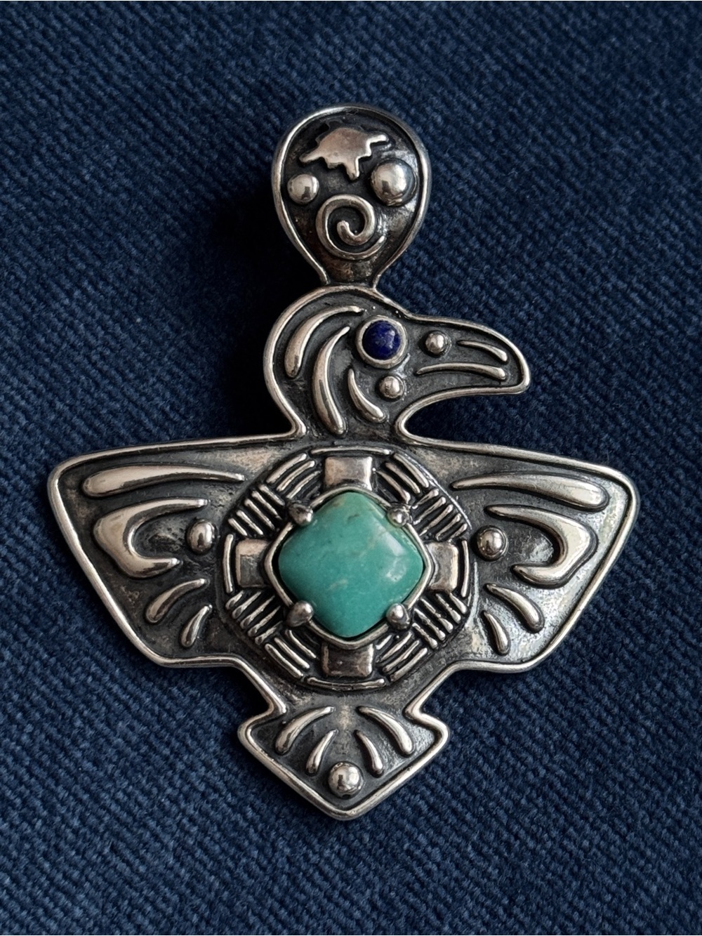 Jody Naranjo / Relios 925 Sterling Silver Green Turquoise Thunderbird Enhancer